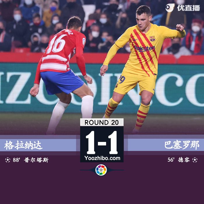 <a href=/zuqiubofang/barcelona/ target=_blank class=infotextkey>巴萨</a>1-1格拉纳达  阿尔维斯助攻卢克-德容连场破门