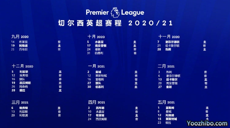 20/21赛季<a href=/zuqiubofang/chelsea/ target=_blank class=infotextkey>切尔西</a>赛程表出炉