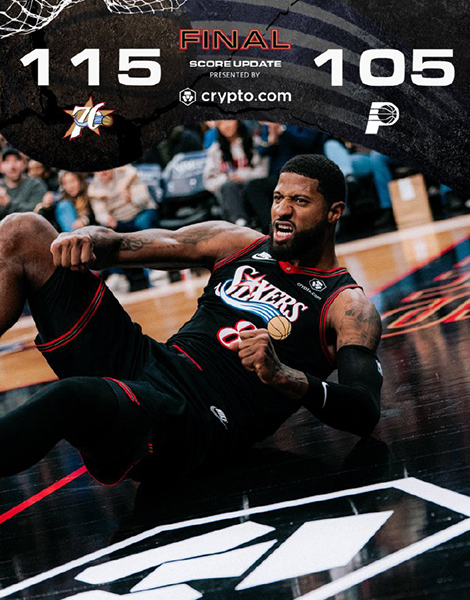 76人115-105步行者，恩比德39分+18罚，乔治23+6+5